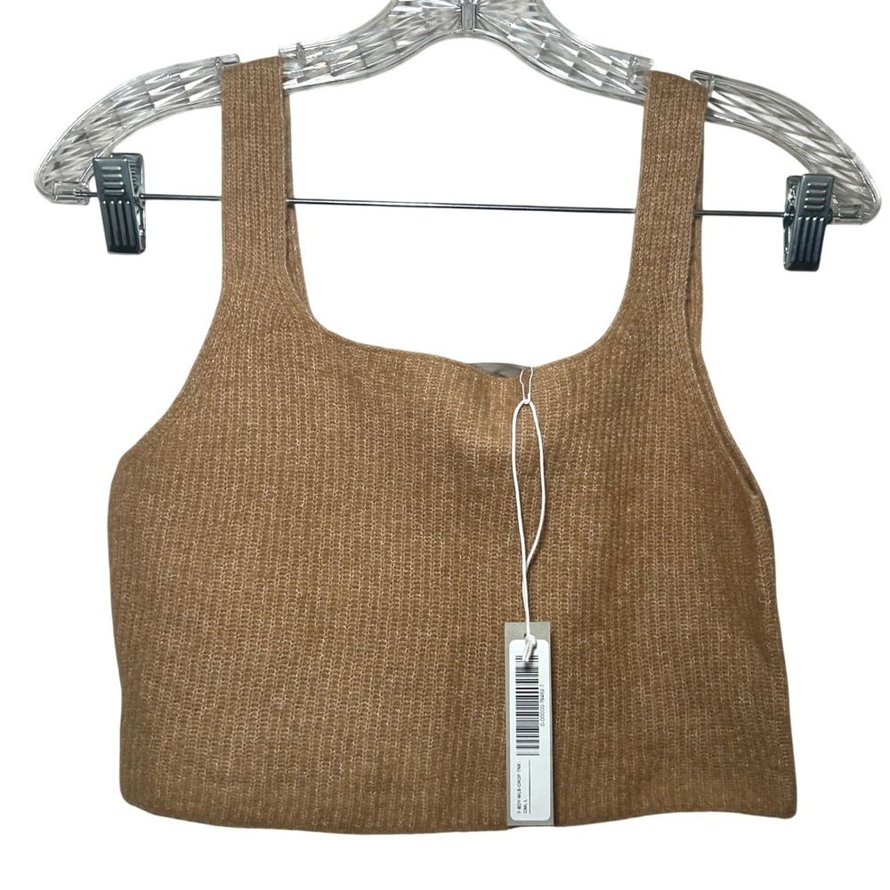 Everlane Cozy Stretch Tank Ribbed Knit Square Neck Camel Brown Cropped Size L